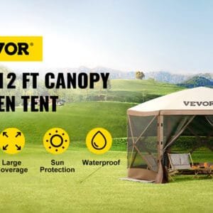 SucceBuy Pop-up Camping Gazebo Camping Canopy Shelter 6 Sided 12' x 12' / 10' x 10' Sun Shade Tents & Canopies Camping & Hiking