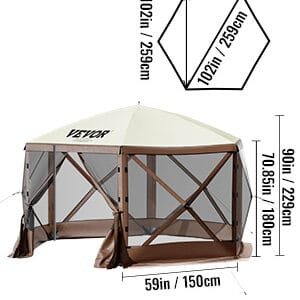 SucceBuy Pop-up Camping Gazebo Camping Canopy Shelter 6 Sided 12' x 12' / 10' x 10' Sun Shade Tents & Canopies Camping & Hiking