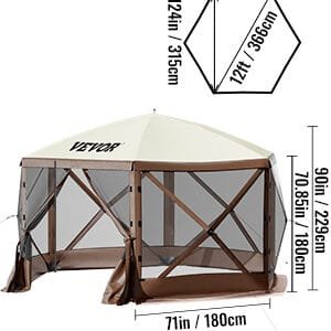 SucceBuy Pop-up Camping Gazebo Camping Canopy Shelter 6 Sided 12' x 12' / 10' x 10' Sun Shade Tents & Canopies Camping & Hiking