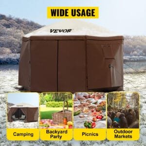 SucceBuy Pop-up Camping Gazebo Camping Canopy Shelter 6 Sided 12' x 12' / 10' x 10' Sun Shade Tents & Canopies Camping & Hiking