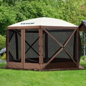 SucceBuy Pop-up Camping Gazebo Camping Canopy Shelter 6 Sided 12' x 12' / 10' x 10' Sun Shade Tents & Canopies Camping & Hiking