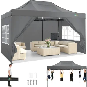 10x15 Pop up Canopy Tent Heavy Duty Gazebo with 4 Sidewalls,UPF 50+ All Weather Waterproof Commercial Outdoor Wedding Party Tent