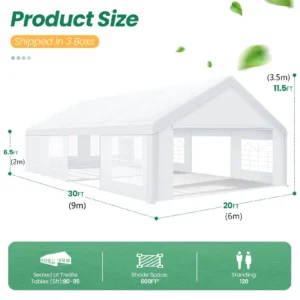 20x30ft Party Tent Gazebo Heavy Duty Canopy Banquet Shed Pavilion With 6 Sidewall Commercial Wedding Gazebo UV 50+ Waterproof