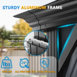 12×20 Hardtop Gazebo with Metal Roof, Heavy Duty Galvanized Steel Gazebo with Reinforced Aluminum Frame, Flame-Resistant Curtain