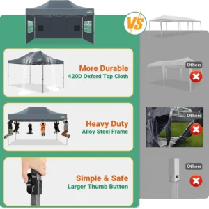 10x15 Pop up Canopy Tent Heavy Duty Gazebo with 4 Sidewalls,UPF 50+ All Weather Waterproof Commercial Outdoor Wedding Party Tent