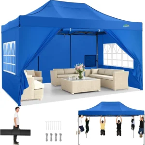 10x15 Pop up Canopy Tent Heavy Duty Gazebo with 4 Sidewalls,UPF 50+ All Weather Waterproof Commercial Outdoor Wedding Party Tent