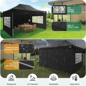 10x15 Pop up Canopy Tent Heavy Duty Gazebo with 4 Sidewalls,UPF 50+ All Weather Waterproof Commercial Outdoor Wedding Party Tent
