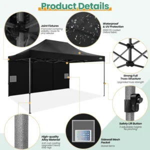 10x15 Pop up Canopy Tent Heavy Duty Gazebo with 4 Sidewalls,UPF 50+ All Weather Waterproof Commercial Outdoor Wedding Party Tent