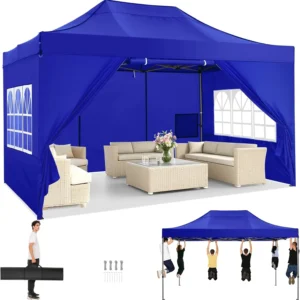 10x15 Pop up Canopy Tent Heavy Duty Gazebo with 4 Sidewalls,UPF 50+ All Weather Waterproof Commercial Outdoor Wedding Party Tent