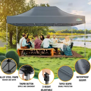 10x15 Pop up Canopy Tent Heavy Duty Gazebo with 4 Sidewalls,UPF 50+ All Weather Waterproof Commercial Outdoor Wedding Party Tent