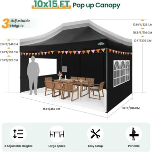 10x15 Pop up Canopy Tent Heavy Duty Gazebo with 4 Sidewalls,UPF 50+ All Weather Waterproof Commercial Outdoor Wedding Party Tent