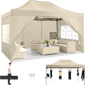 10x15 Pop up Canopy Tent Heavy Duty Gazebo with 4 Sidewalls,UPF 50+ All Weather Waterproof Commercial Outdoor Wedding Party Tent