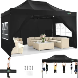 10x15 Pop up Canopy Tent Heavy Duty Gazebo with 4 Sidewalls,UPF 50+ All Weather Waterproof Commercial Outdoor Wedding Party Tent