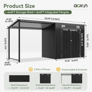 Outdoor Storage Shed & Gazebo Combo, 6x4FT Metal Lean-to Shed with Pergola, Garden Patio Backyard, 12x4FT, Custom