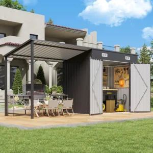 Outdoor Storage Shed & Gazebo Combo, 6x4FT Metal Lean-to Shed with Pergola, Garden Patio Backyard, 12x4FT, Custom