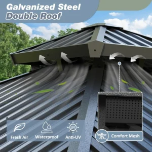 10'x12' Gazebo Hardtop Gazebo, Aluminum Pergola with Double Galvanized Steel Roof, Permanent Outdoor Metal Canopy with, Custom
