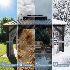 10'x12' Gazebo Hardtop Gazebo, Aluminum Pergola with Double Galvanized Steel Roof, Permanent Outdoor Metal Canopy with, Custom