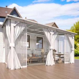 14x10 Lean-to Hardtop Gazebo Curtains & Netting Wall Patio Deck Backyard, Custom