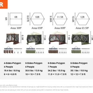 SucceBuy Pop Up Gazebo Tent, Pop-Up Screen Tent 6 Sided Canopy Sun Shelter with 6 Removable Privacy Wind Cloths & Mesh Windows