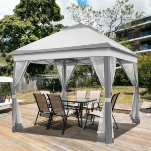 11x11 Pop Up Gazebo Canopy Instant Sun Shade Tent 4 Sandbags 2 Tier Roof Mesh Netting Lawn Garden Deck, Custom