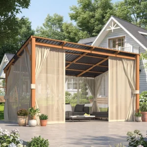 14x10 Lean-to Hardtop Gazebo Curtains & Netting Wall Patio Deck Backyard, Custom