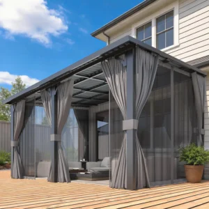 14x10 Lean-to Hardtop Gazebo Curtains & Netting Wall Patio Deck Backyard, Custom
