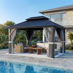 10'x12' Gazebo Hardtop Gazebo, Aluminum Pergola with Double Galvanized Steel Roof, Permanent Outdoor Metal Canopy with, Custom