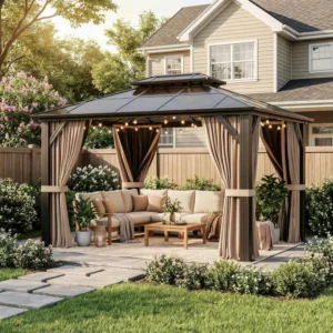 10'x12' Gazebo Hardtop Gazebo, Aluminum Pergola with Double Galvanized Steel Roof, Permanent Outdoor Metal Canopy with, Custom