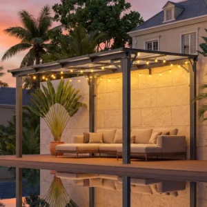 10'x8' Wall-Mounted Lean-To Gazebo, Aluminum Frame & Polycarbonate Hardtop with Sloped Roof, Outdoor Patio Pergola, Customized