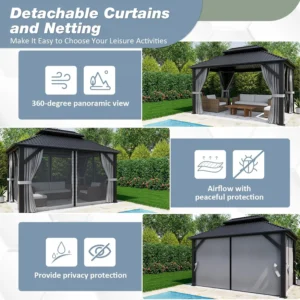 10'x12' Gazebo Hardtop Gazebo, Aluminum Pergola with Double Galvanized Steel Roof, Permanent Outdoor Metal Canopy with, Custom