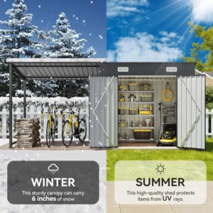 Outdoor Storage Shed & Gazebo Combo, 6x4FT Metal Lean-to Shed with Pergola, Garden Patio Backyard, 12x4FT, Custom