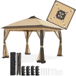 11x11 Pop Up Gazebo Canopy Instant Sun Shade Tent 4 Sandbags 2 Tier Roof Mesh Netting Lawn Garden Deck, Custom