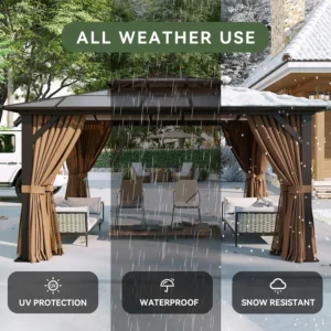 12x10 Hardtop Gazebo Aluminum Frame Polycarbonate Double Roof Curtains Netting Garden Lawn Patio Custom