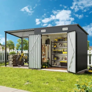 Outdoor Storage Shed & Gazebo Combo, 6x4FT Metal Lean-to Shed with Pergola, Garden Patio Backyard, 12x4FT, Custom