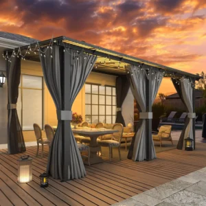 14' x 10' Gazebo for Patio, Hard Top Lean to Gazebo Pergola with Curtains and Mosquito Netting, Large Wall-Mounted, Customized