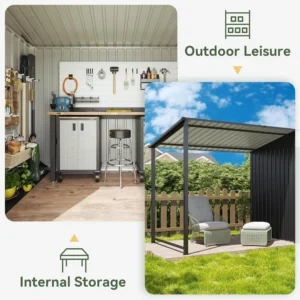 Outdoor Storage Shed & Gazebo Combo, 6x4FT Metal Lean-to Shed with Pergola, Garden Patio Backyard, 12x4FT, Custom