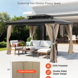 SucceBuy Gazebo Curtains 4-Panel Sidewall Gazebo Privacy Curtains with Zippers Universal Sunshade Curtains Replacement for Patio