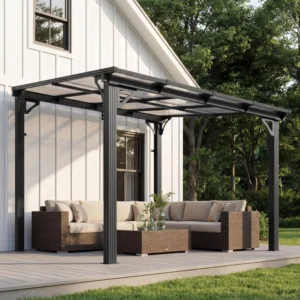 10'x8' Wall-Mounted Lean-To Gazebo, Aluminum Frame & Polycarbonate Hardtop with Sloped Roof, Outdoor Patio Pergola, Customized