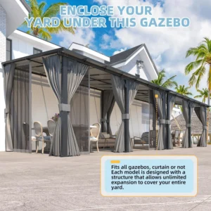 14x10 Lean-to Hardtop Gazebo Curtains & Netting Wall Patio Deck Backyard, Custom