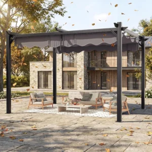 10'x12' Outdoor Pergola with Retractable Canopy, Patio Metal Heavy-Duty Gazebo Shelter for Backyard, Deck, Garden, Customized