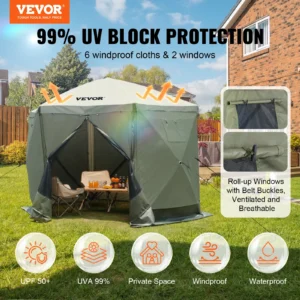 SucceBuy Pop Up Gazebo Tent, Pop-Up Screen Tent 6 Sided Canopy Sun Shelter with 6 Removable Privacy Wind Cloths & Mesh Windows