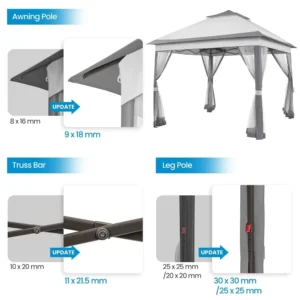 11x11 Pop Up Gazebo Canopy Instant Sun Shade Tent 4 Sandbags 2 Tier Roof Mesh Netting Lawn Garden Deck, Custom