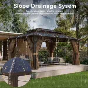 Aluminum Frame Hardtop Gazebo with Curtains & Netting Polycarbonate Double Roof for Garden Lawn Patio, Custom