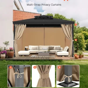 SucceBuy Gazebo Curtains 4-Panel Sidewall Gazebo Privacy Curtains with Zippers Universal Sunshade Curtains Replacement for Patio