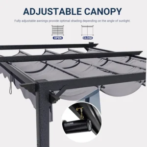 10'x12' Outdoor Pergola with Retractable Canopy, Patio Metal Heavy-Duty Gazebo Shelter for Backyard, Deck, Garden, Customized