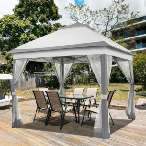 11x11 Pop Up Gazebo Canopy Instant Sun Shade Tent 4 Sandbags 2 Tier Roof Mesh Netting Lawn Garden Deck, Custom