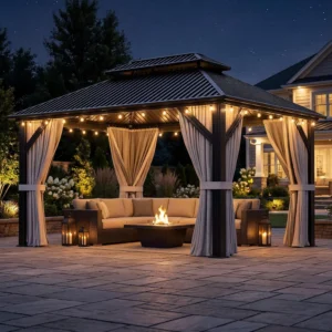 10'x12' Gazebo Hardtop Gazebo, Aluminum Pergola with Double Galvanized Steel Roof, Permanent Outdoor Metal Canopy with, Custom